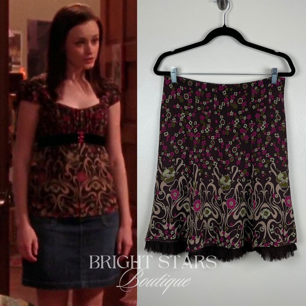 Rare Vintage Silk Floral Skirt ALT ASO Rory Gilmore Girls Brown Pink Y2K Vintage